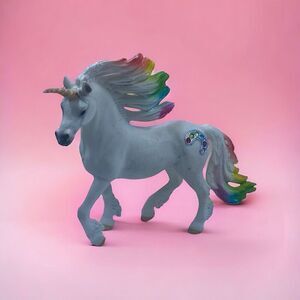 SCHLEICH D-73527 White Unicorn Rainbow Sparkle Mane Tail Germany